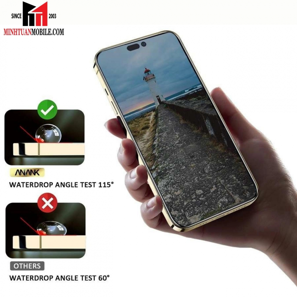 Cường lực iPhone 14 Pro Max ANANK chống nhìn trộm (viền đen)