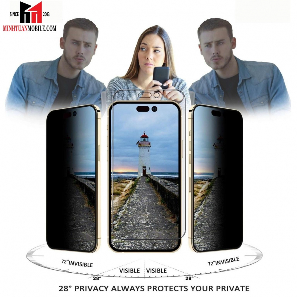 Cường lực iPhone 14 Pro Max ANANK chống nhìn trộm (viền đen)