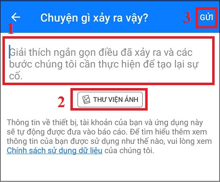 Nhập nội dung báo cáo sự cố, nhấn nút Gửi