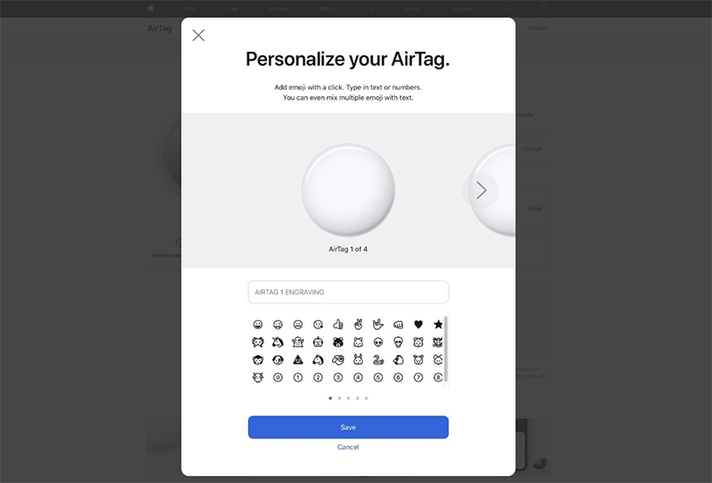 Chọn khắc miễn phí khi mua AirTag