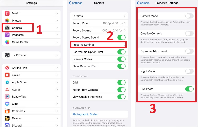 Chức năng cài đặt Ghi nhớ trên iphone 