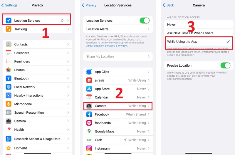 Kích hoạt chức năng bật vị trí địa lý trên ảnh 