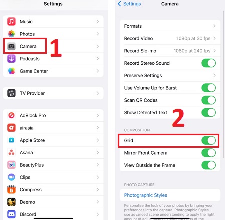 Bật chức năng Chụp ảnh lưới trên iphone 