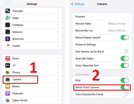 Tắt chức năng Chụp ảnh ngược của camera trước iphone 