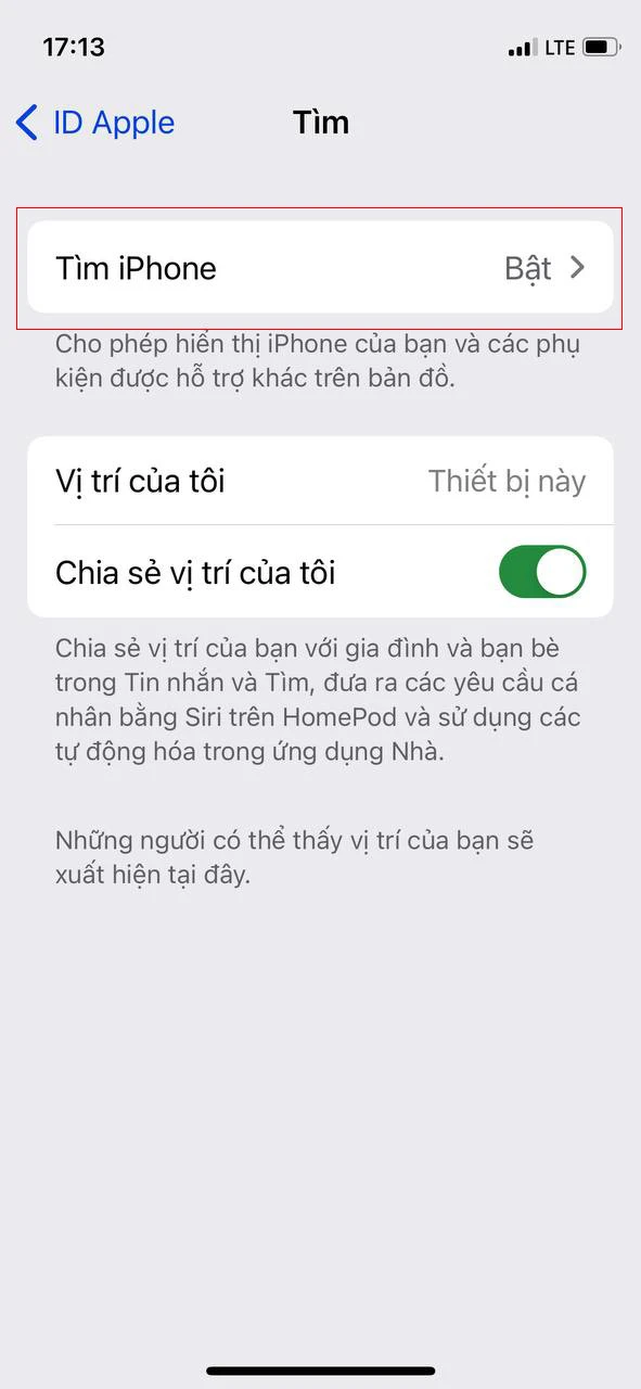 Bước 2: Chọn mục Tìm > bấm vào Tìm iPhone 