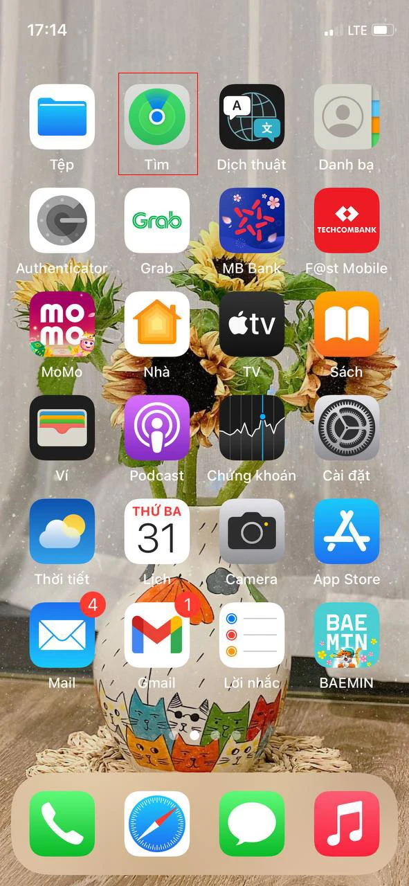 Bước 4: Mở app Tìm trên điện thoại > đăng nhập tài khoản Apple ID của bạn