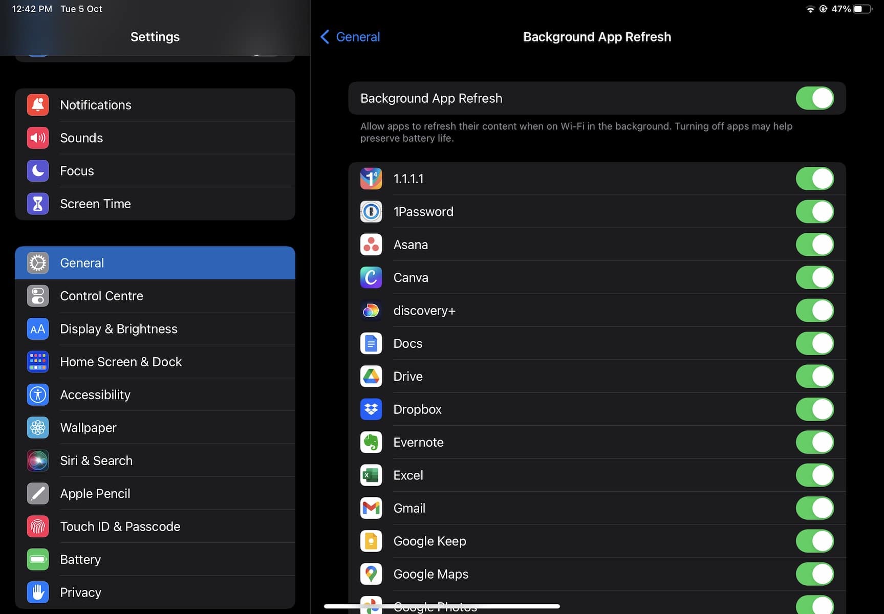 Tắt tính năng Làm mới ứng dụng nền