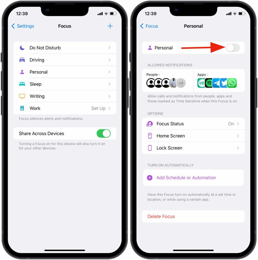 Tắt Chế độ Focus
