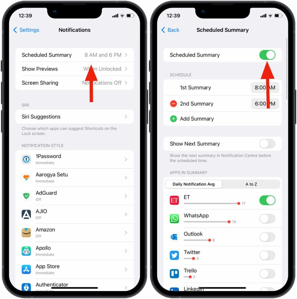Tắt tóm tắt thông báo