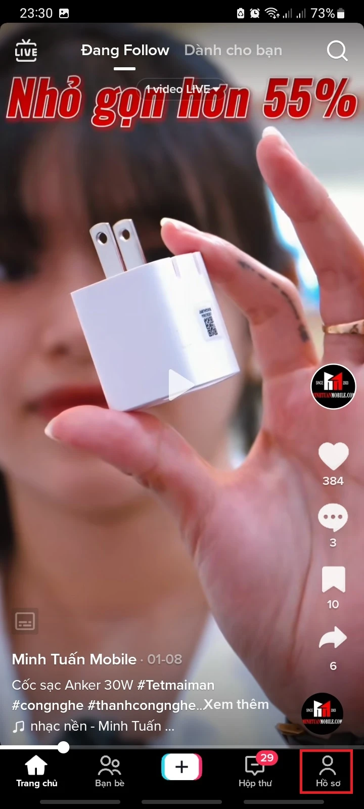 Bước 2: Chọn vào tab “Hồ sơ” ở góc dưới bên phải.