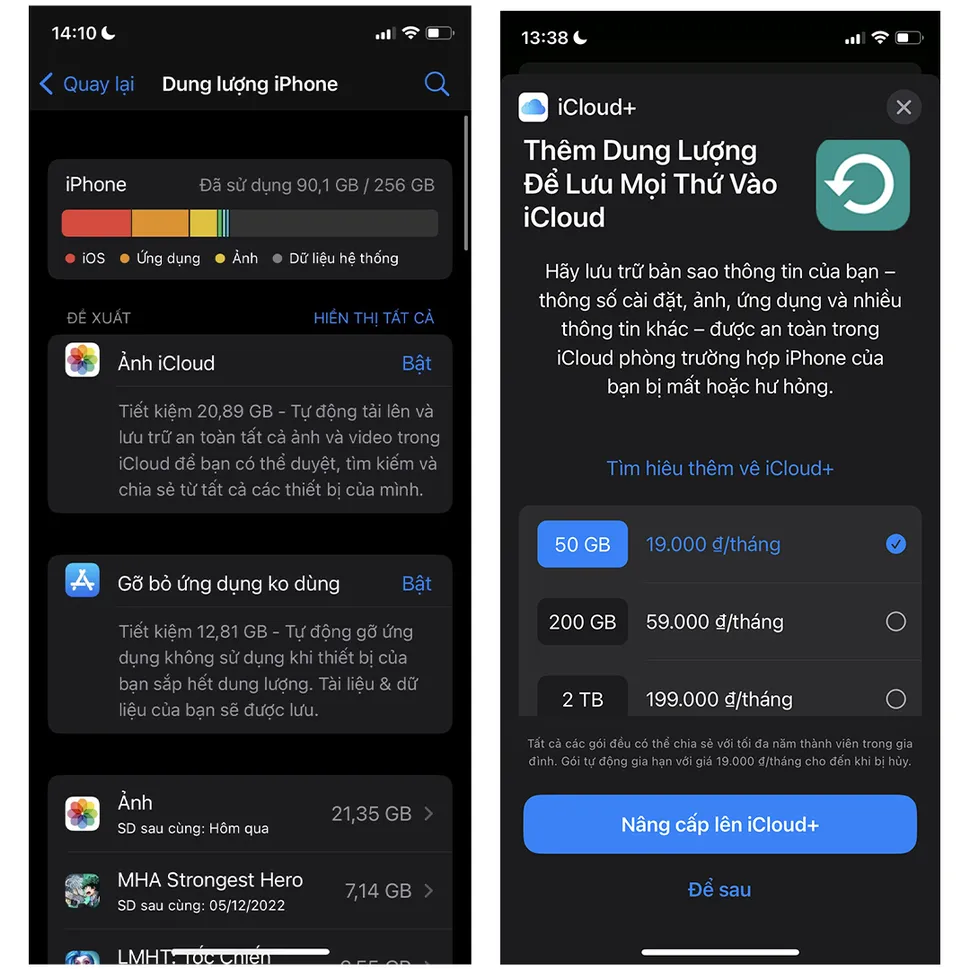 Dung lượng trên iPhone