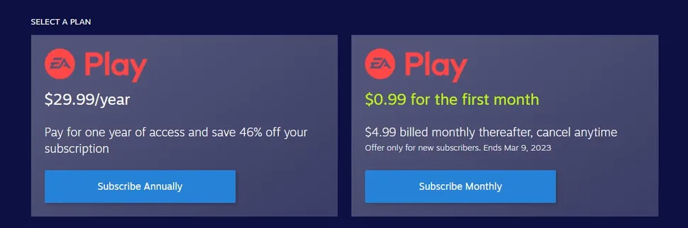 EA giảm giá gói tháng