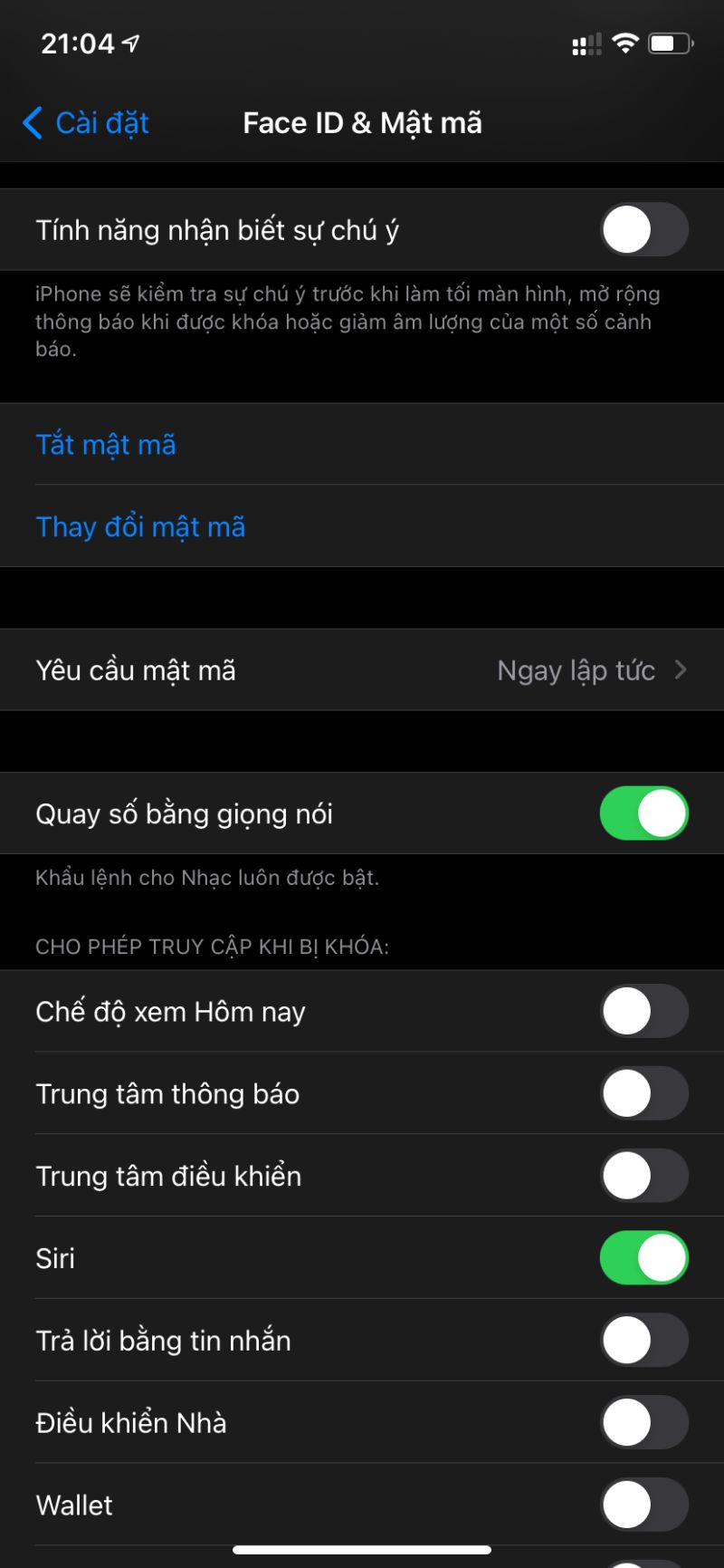 face id và mật mã iphone