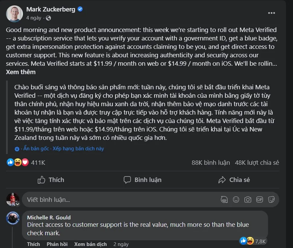 Facebook kiếm lợi nhuận khủng từ tick xanh Facebook