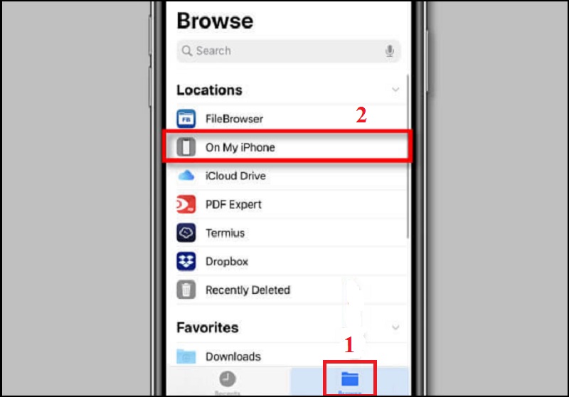 Nhấp vào mục Browse > chọn On My iPhone.