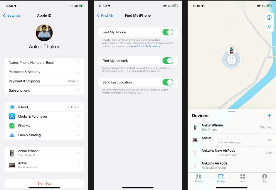 1. Đảm bảo tính năng Tìm của tôi được bật cho thiết bị được ghép nối của bạn
