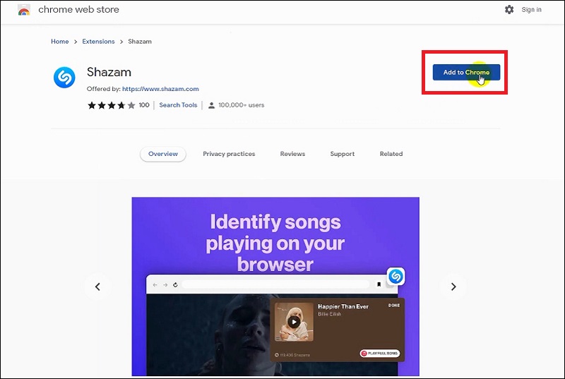 Tải và cài đặt Shazam từ Cửa hàng Chrome trực tuyến