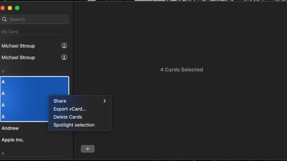 Nhấp chuột phải để truy cập các tùy chọn từ ứng dụng Danh bạ.