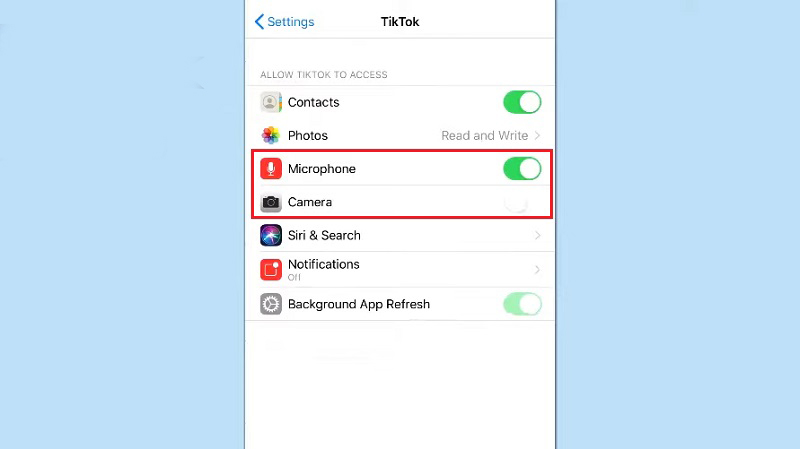Tắt chức năng Quyền đối với camera và micro
