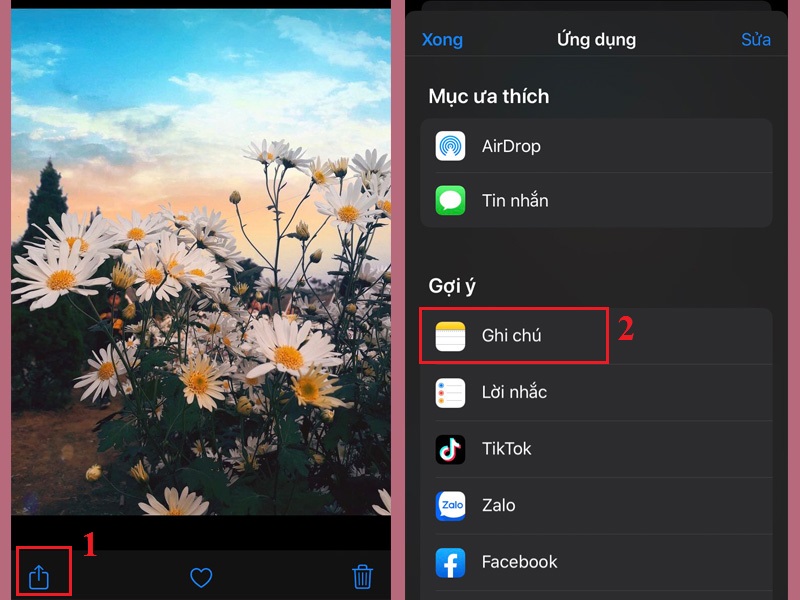 Chon nút chia sẻ ảnh trên hình muốn giấu