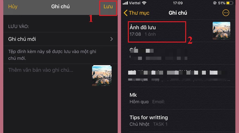 Nhấn nút Lưu, mở mục Ghi chú > chọn Ảnh đã lưu