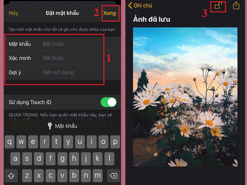 Thiết lập mật khẩu > nhấn nút Xong > chọn OK
