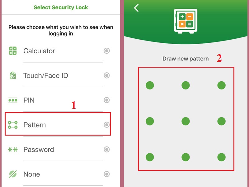 mở ứng dụng để thiết lập hình thức cài đặt mật khẩu