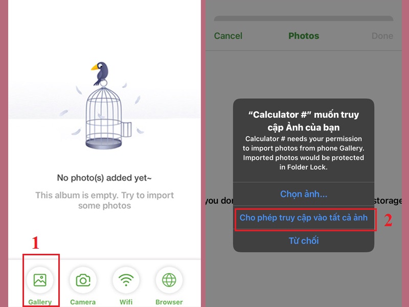 cấp quyền cho Calculator# truy cập vào tất cả ảnh trên điện thoại của bạn