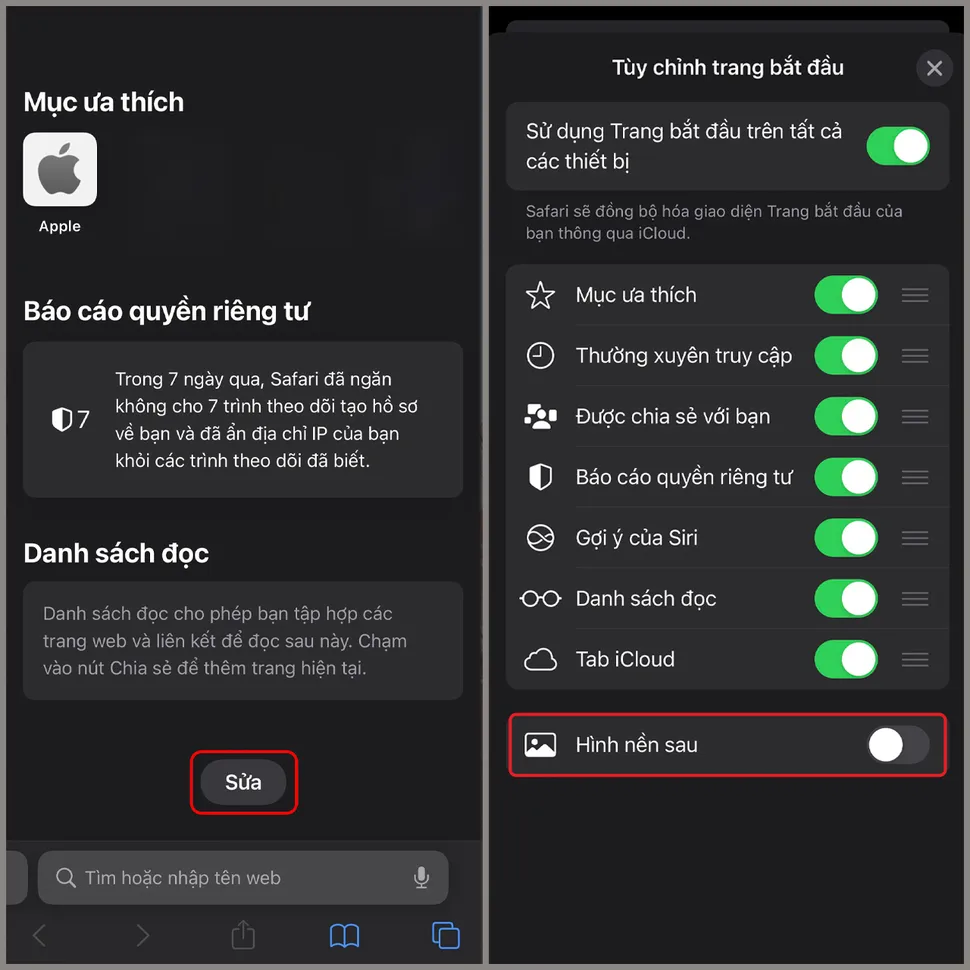 Cài đặt hình nền cho Safari
