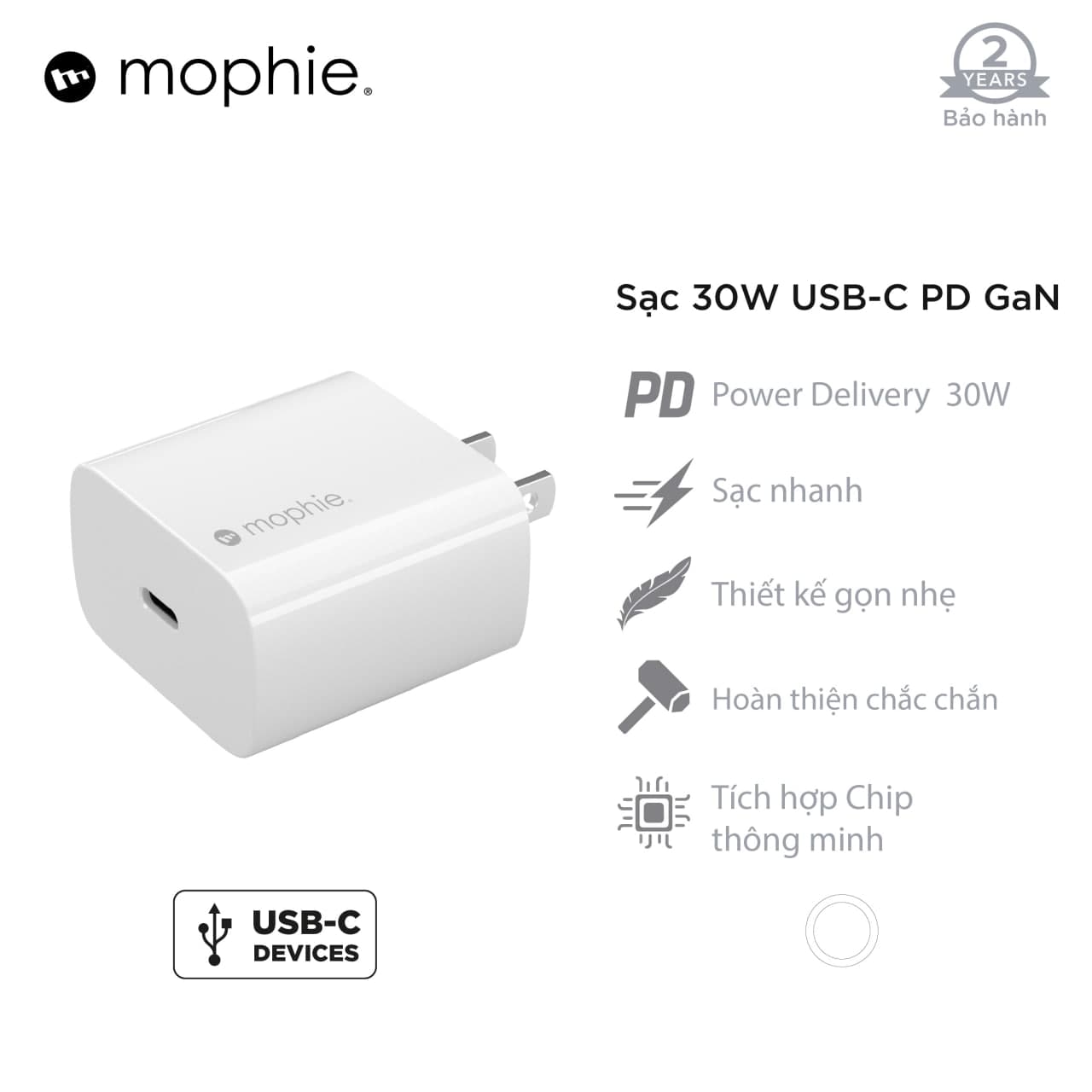 Cốc sạc nhanh Mophie 30W Type-C PD GaN