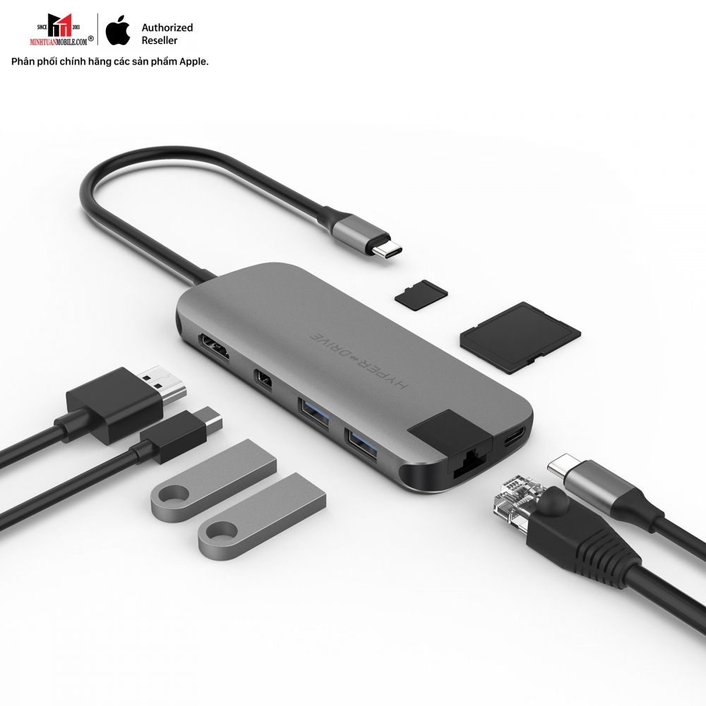 Hub chuyển đổi HyperDrive 8 in 1 Type-C Slim HD247BGR