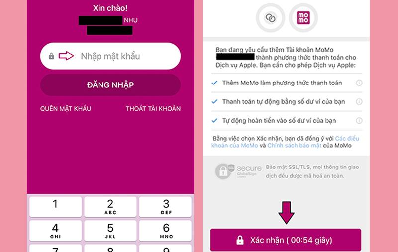 Hoàn tất việc xác nhận liên kết thanh toán MoMo cho ID Apple