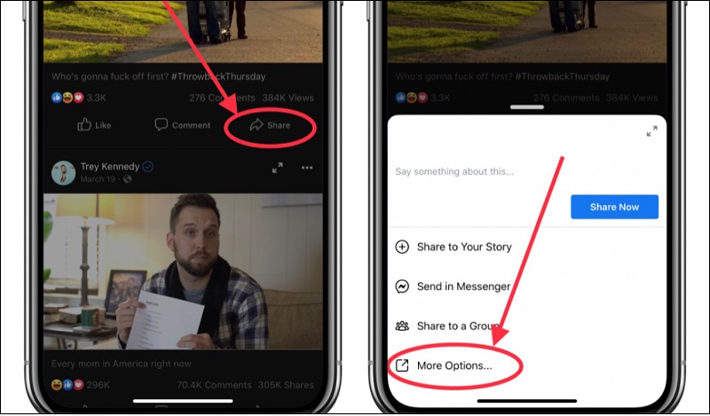 Chọn nút Share (Chia sẻ)