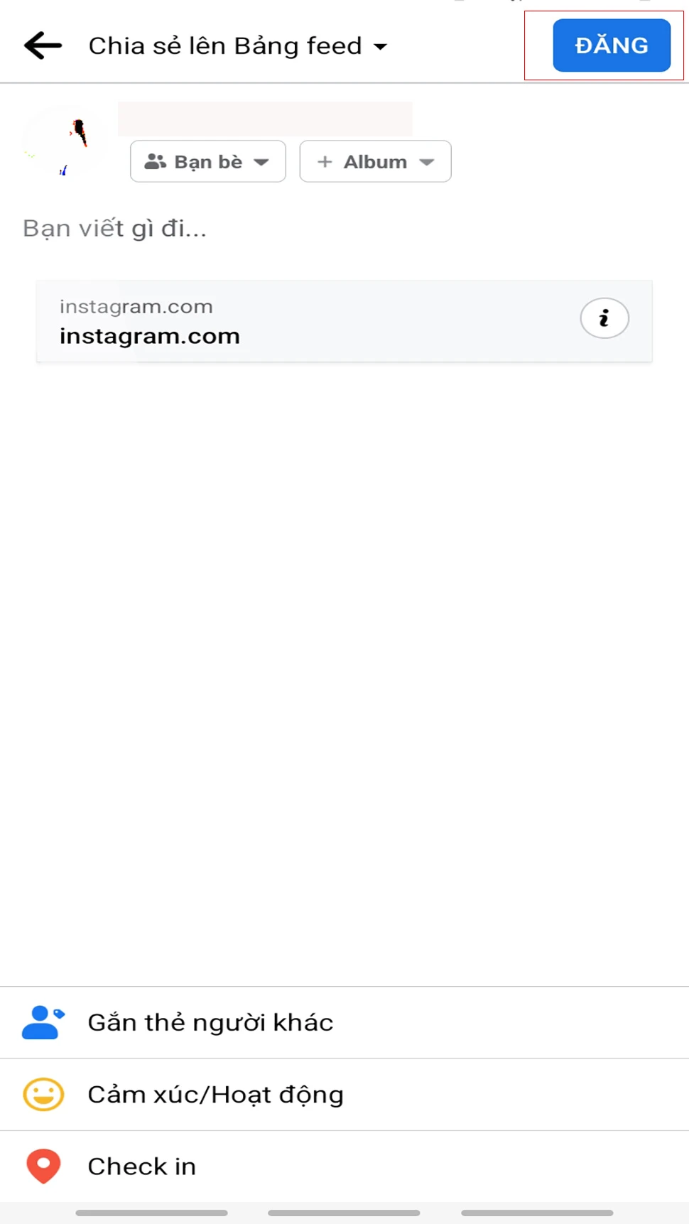 Bước 2: Màn hình sẽ hiển thị lên bản chọn nơi chia sẻ > chọn vào Bảng tin của ứng dụng Facebook > Nhấn Đăng.