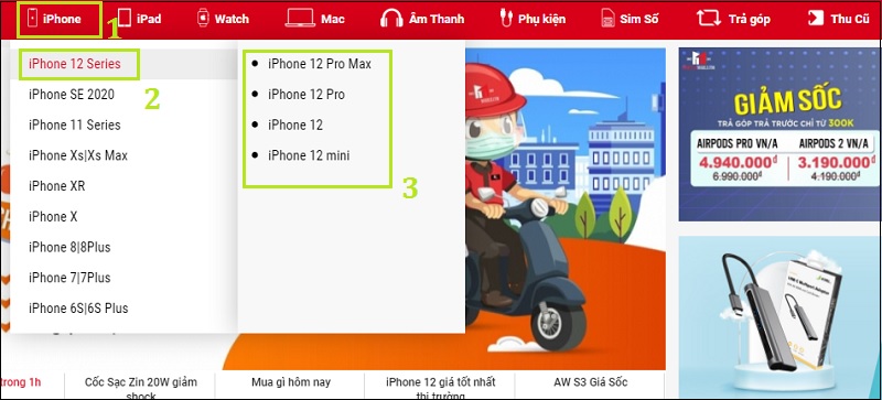 Nhấp chọn loại sản phẩm quan tâm