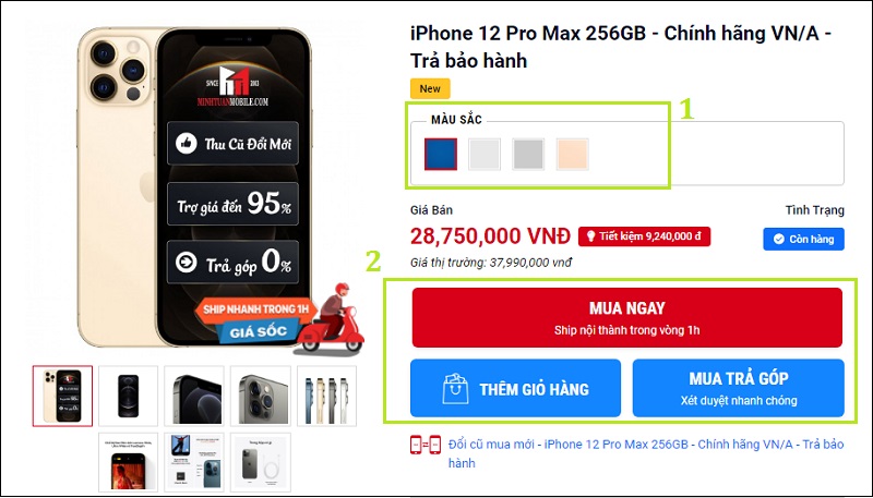 Lựa màu sắc của sản phẩm (nếu có) theo sở thích của bạn