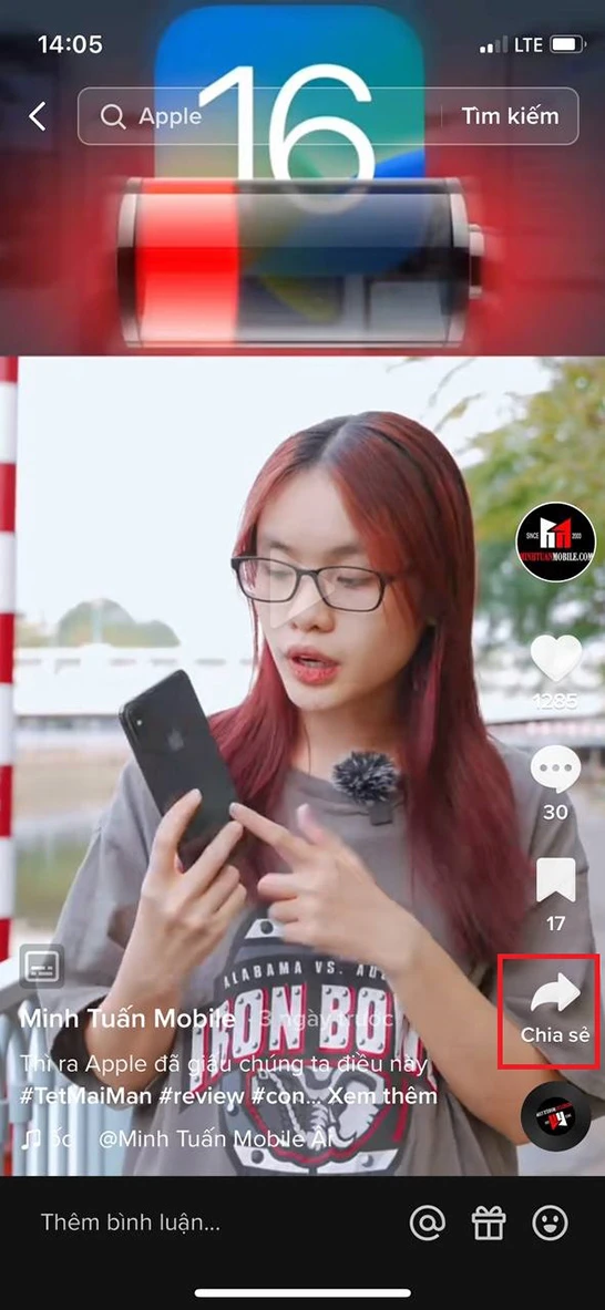 Bước 2: Chọn biểu tượng chia sẻ, chọn sao chép liên kết góc dưới bên phải video.