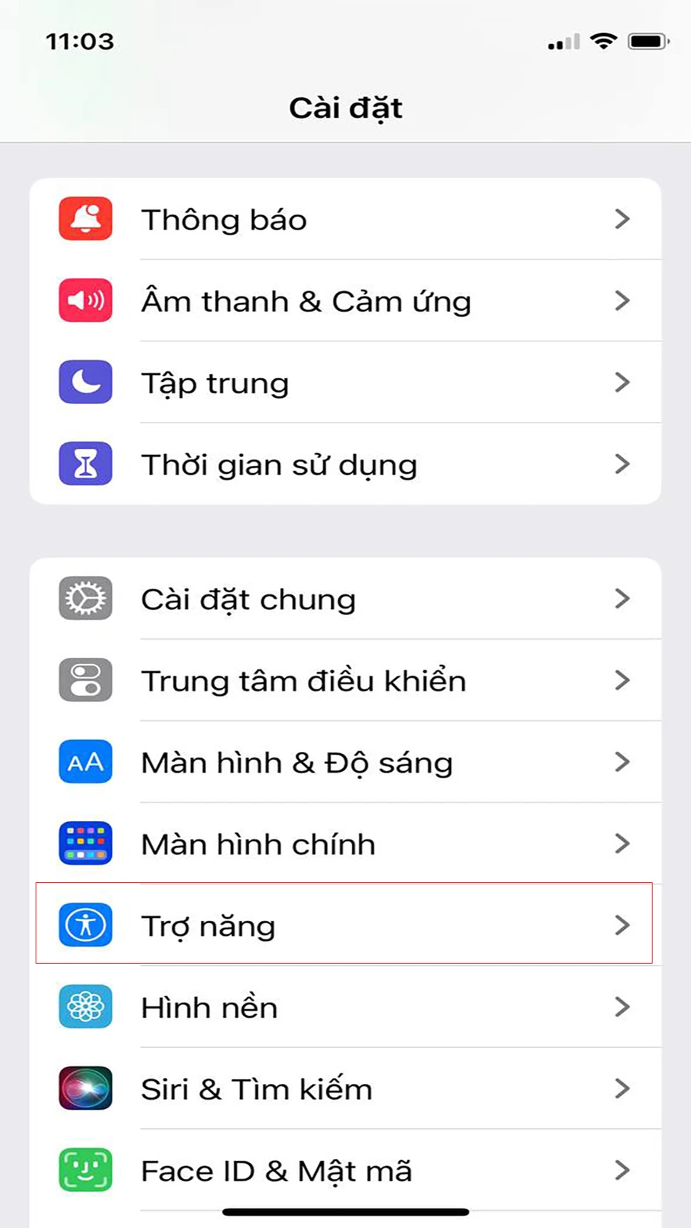 Bước 1: Mở cài đặt > nhấn chọn Trợ năng.