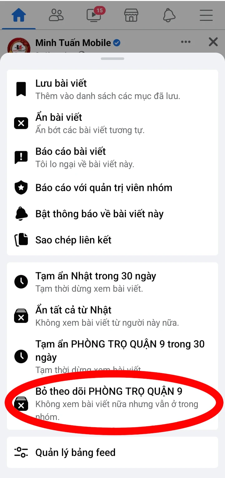 Hủy theo dõi một Page trên Facebook 