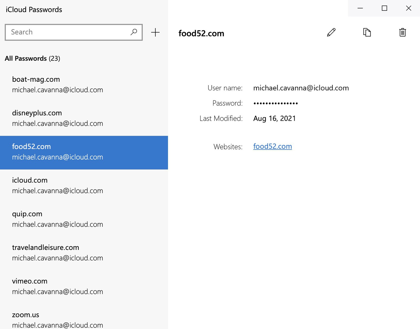 cửa sổ demo ứng dụng mật khẩu icloud