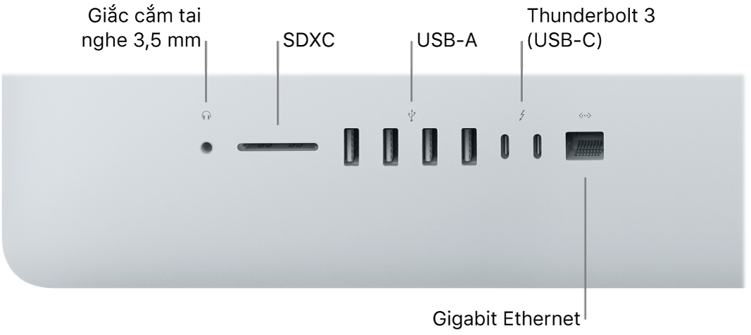 iMac 2019 đầy đủ các cổng kết nối chuyên biệt