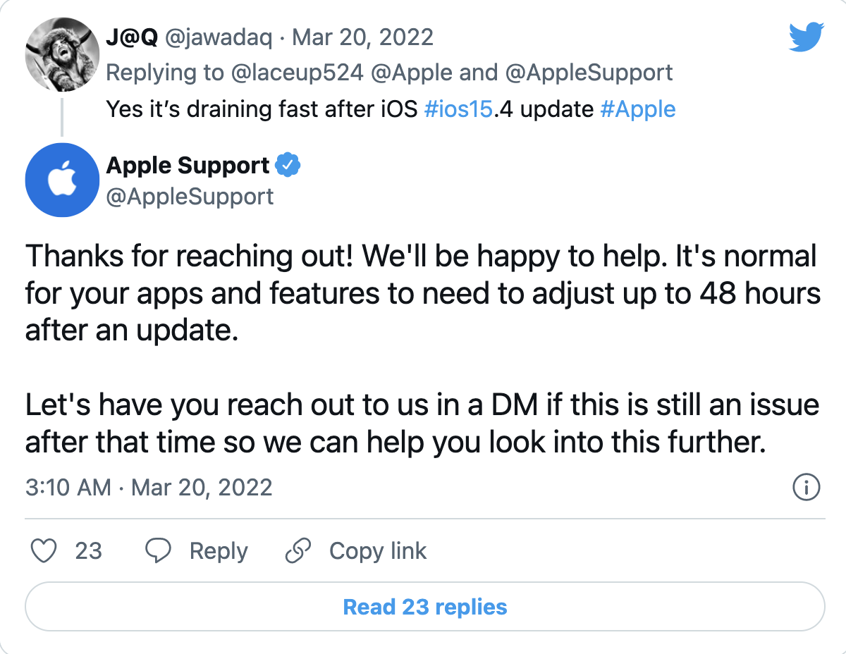 Apple phản hồi về sự cố hao pin trên iOS 15.4