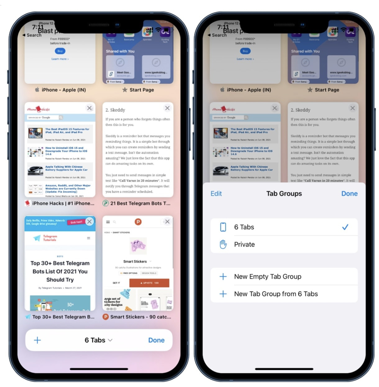 tạo nhóm tab trong safari