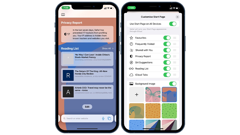 hình nền trong trình duyệt safari