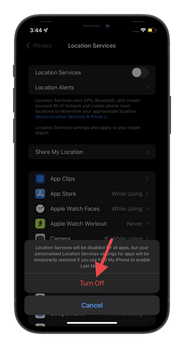 Tắt dịch vụ Vị trí 