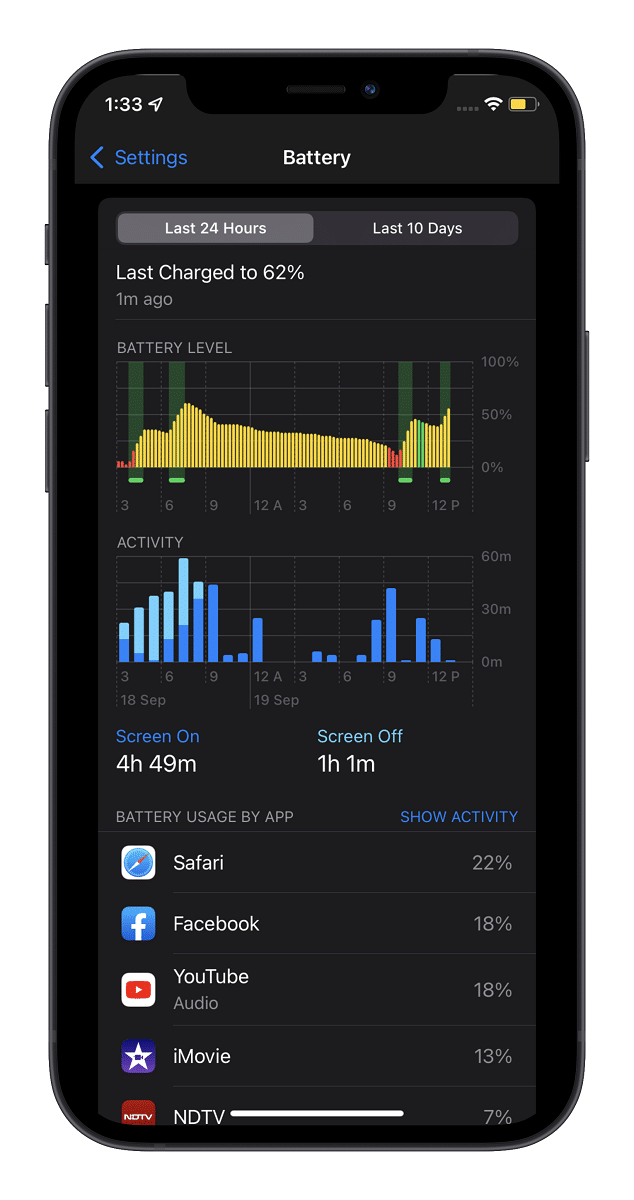 Xem kỹ biểu đồ tiêu thụ pin 