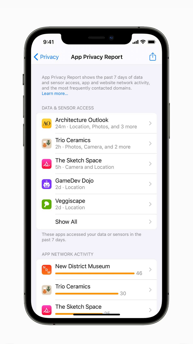 báo cáo quyền riêng tư trong ios 15