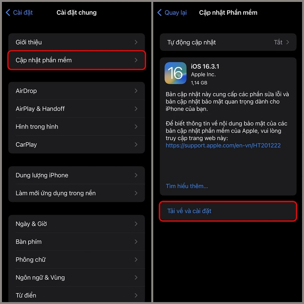 Cách cập nhập iOS 16.3.1 OTA