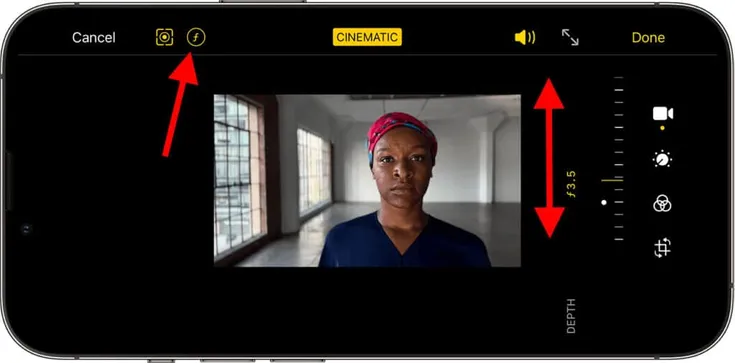 Nút Kiểm soát độ sâu được đánh dấu là 'f'
