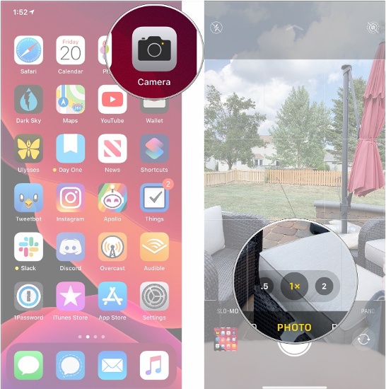 Máy ảnh coi ống kính rộng là tùy chọn thu phóng “1x”